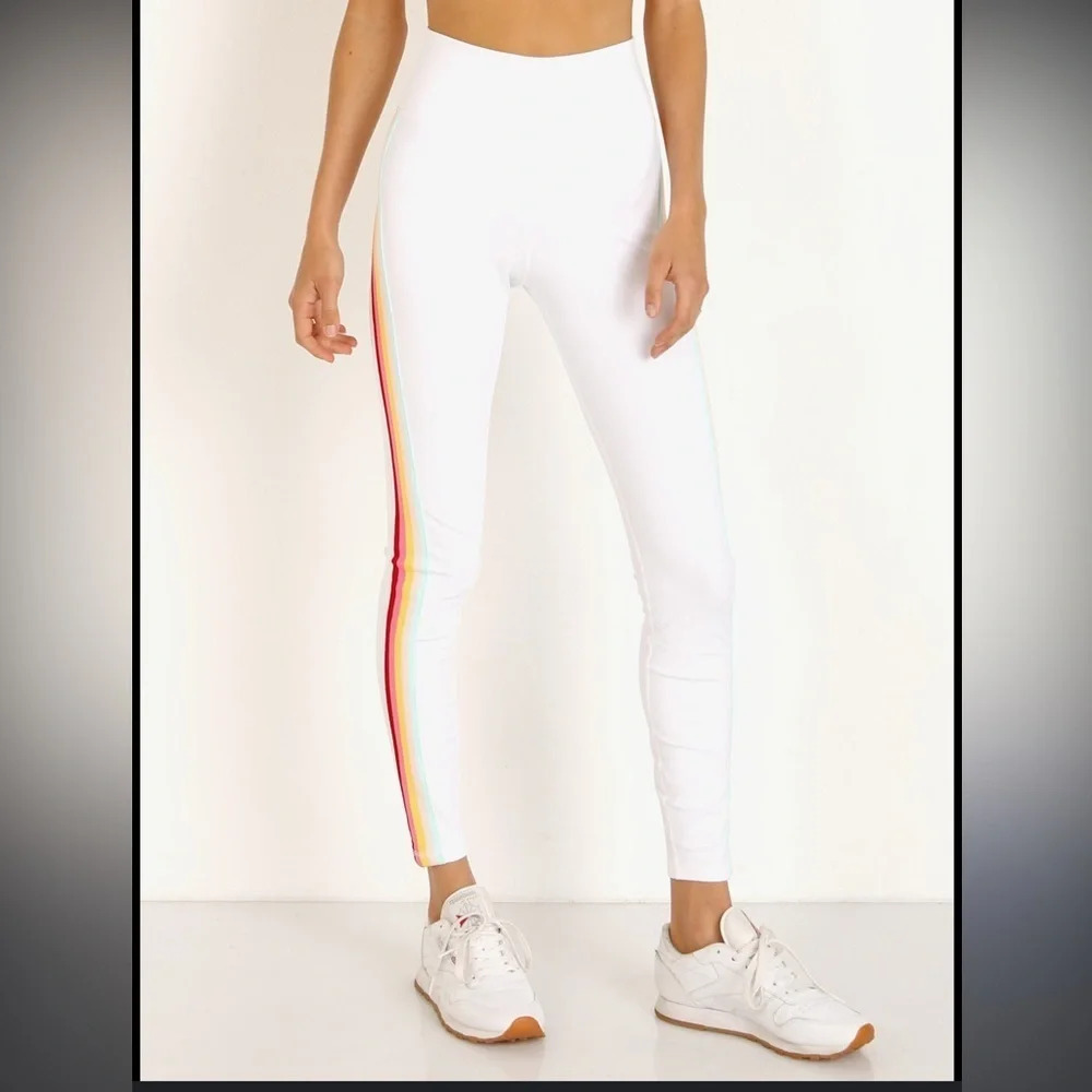 XS spiritual gangster leggings white 7/8 rainbow stripe in excellent condition